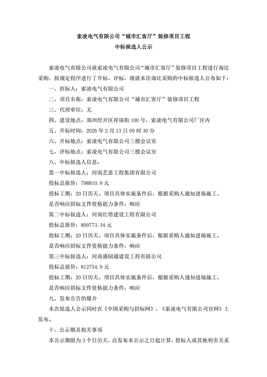 开云网页版登录入口_开云（中国）
“城市汇客厅”装修项目工程 中标候选人公示